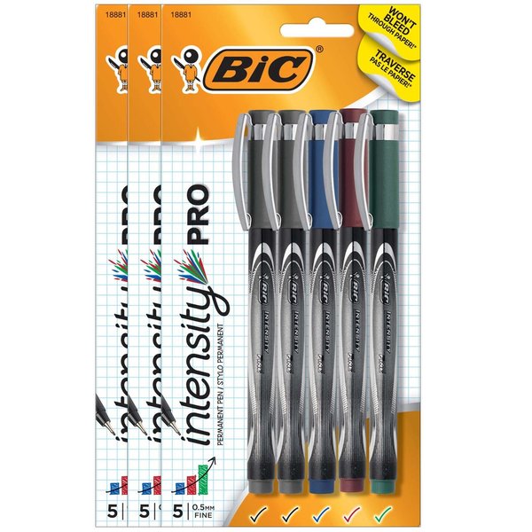 Bic Intensity Pro Marker Pen, Fine Point (0.5mm), 3 Assorted Colors, PK15, 15PK FPIN51A